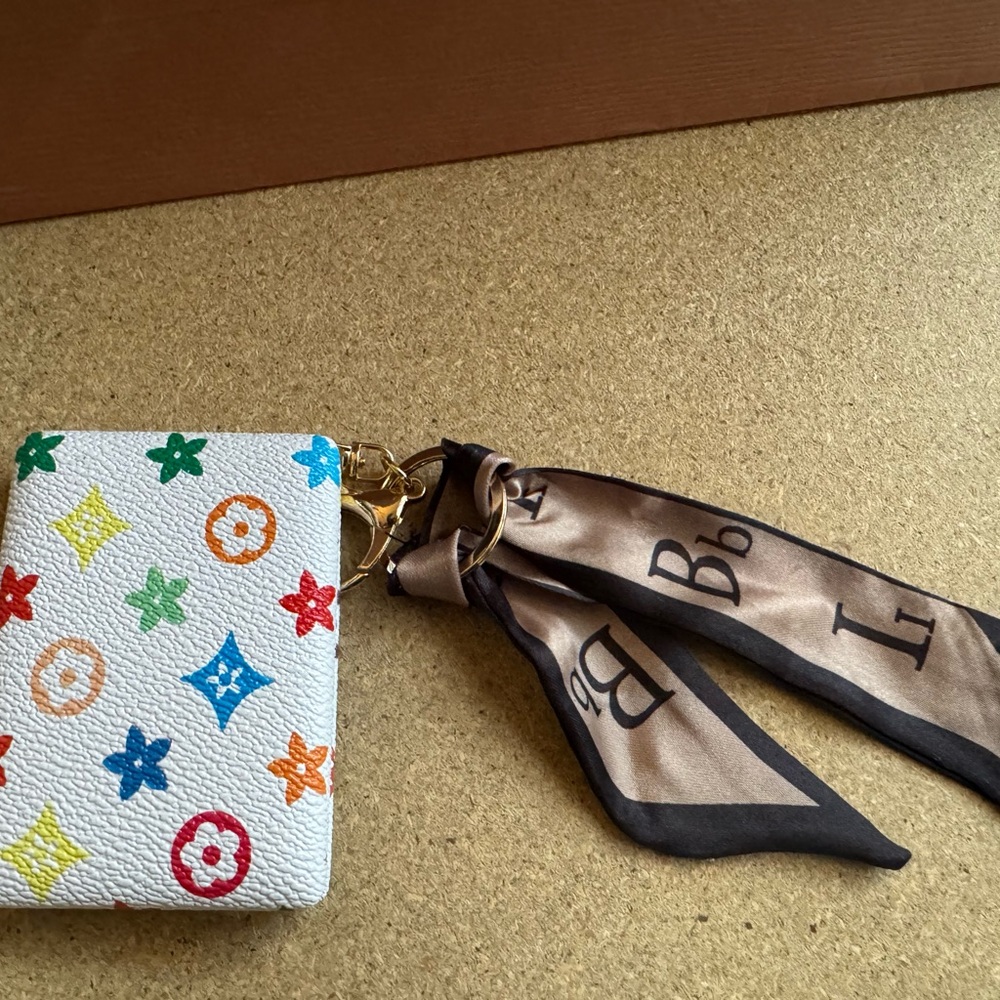 Colorful Monogram Upcycled Key Pouch with Scarf, and Compact Mirror